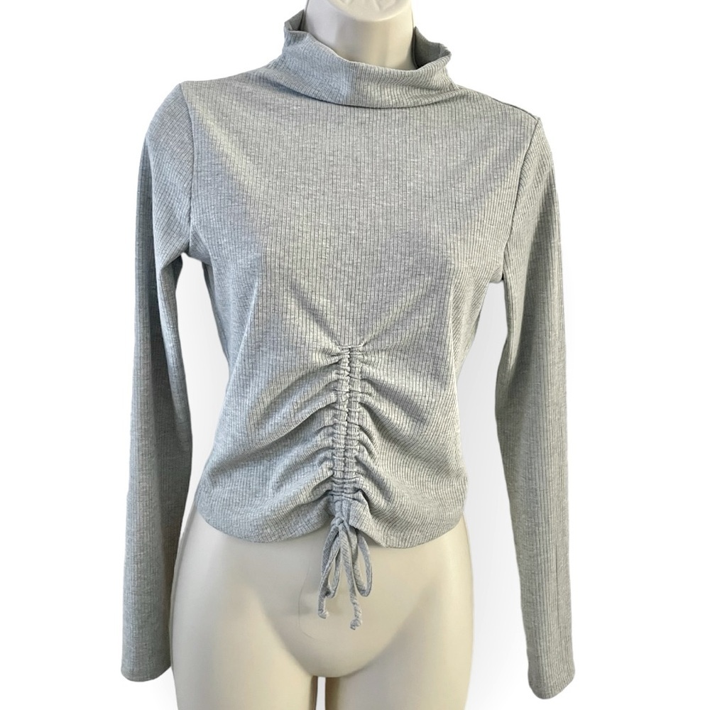 Lush ribbed mock turtle neck long sleeve crop top heathered gray size S casual